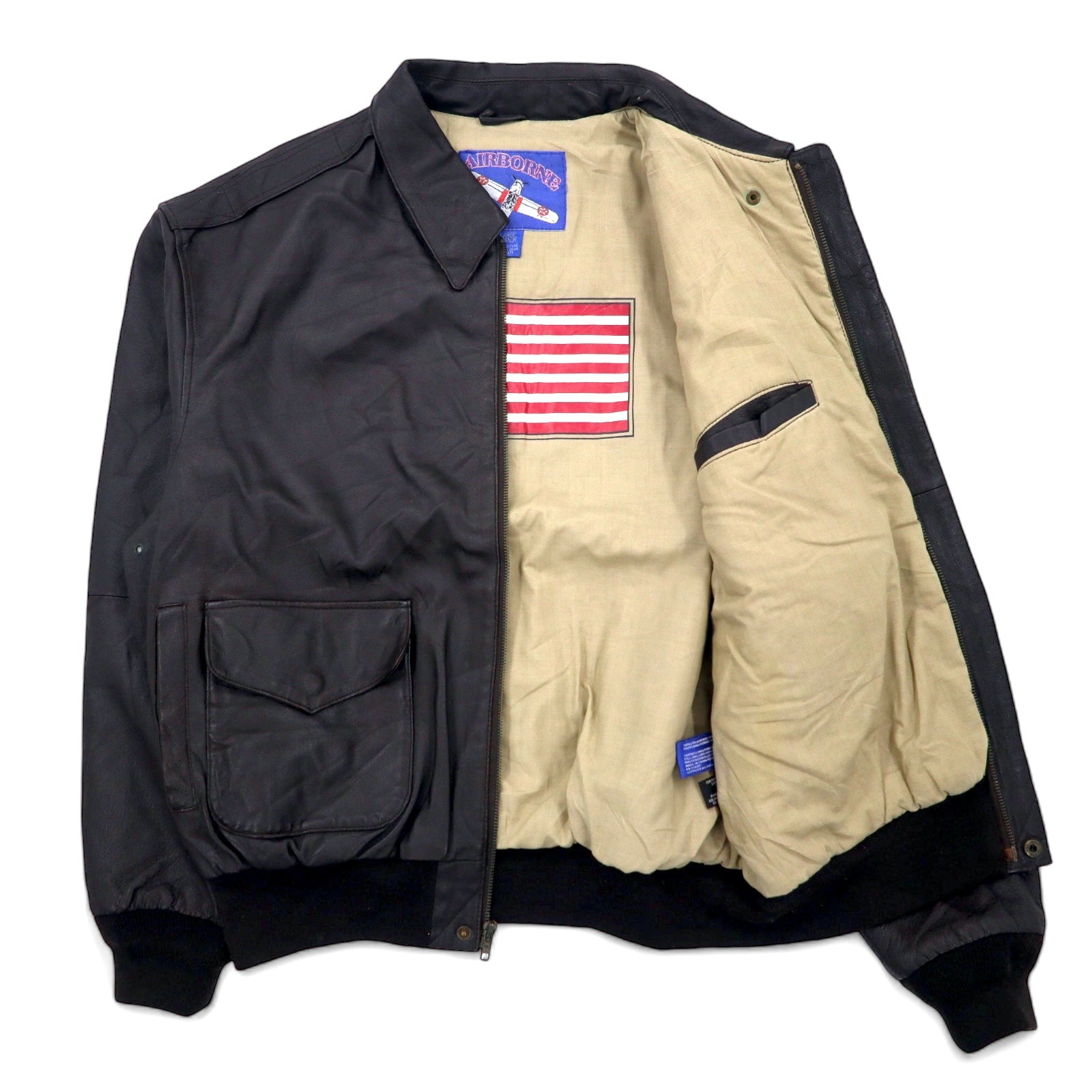 Giacca da aviatore AIRBORNE in pelle A-2 L marrone con bandiera americana