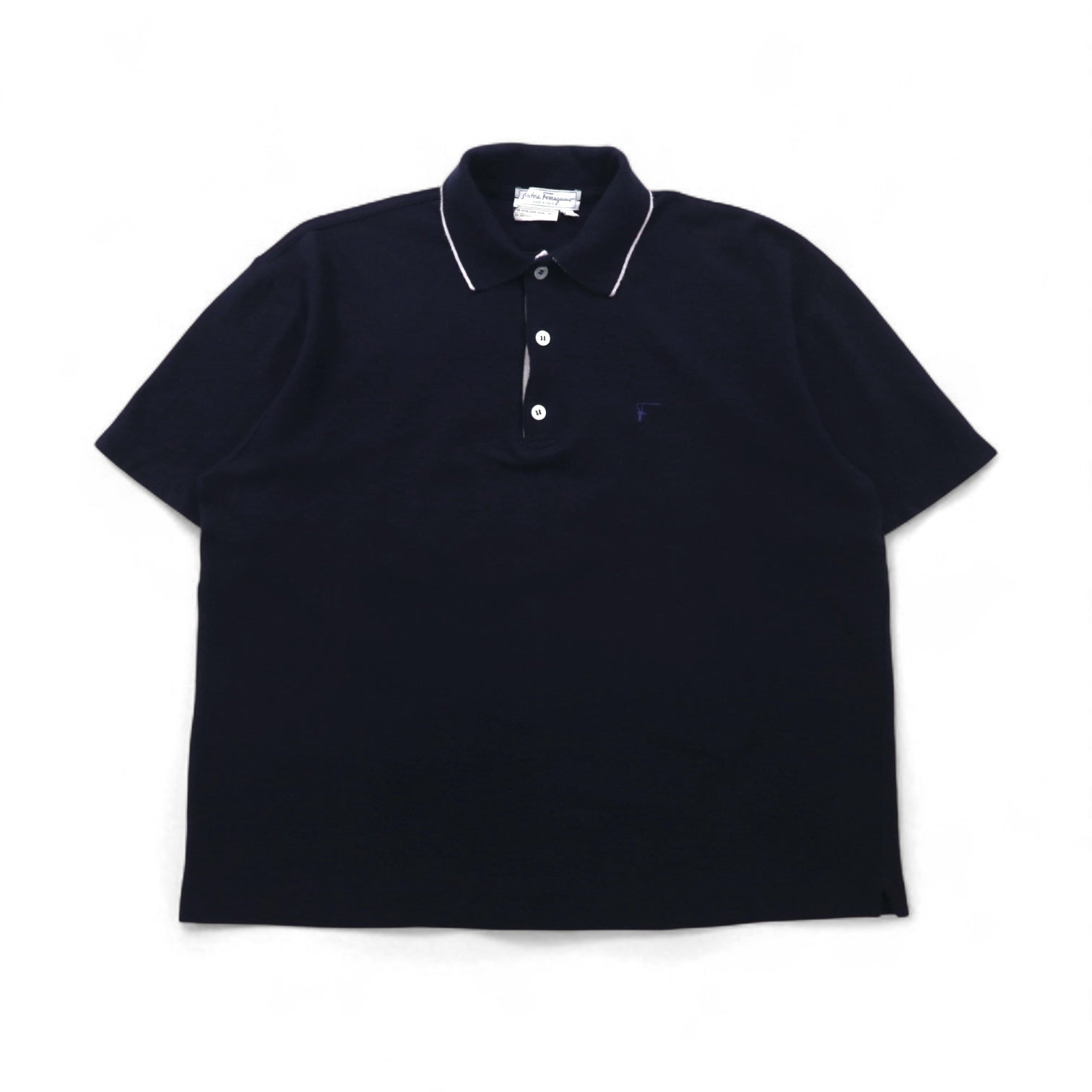 Salvatore Ferragamo Polo a maniche corte in cotone taglio ampio, taglia L, blu navy, con ricamo logo a punto singolo, Prodotto in Italia