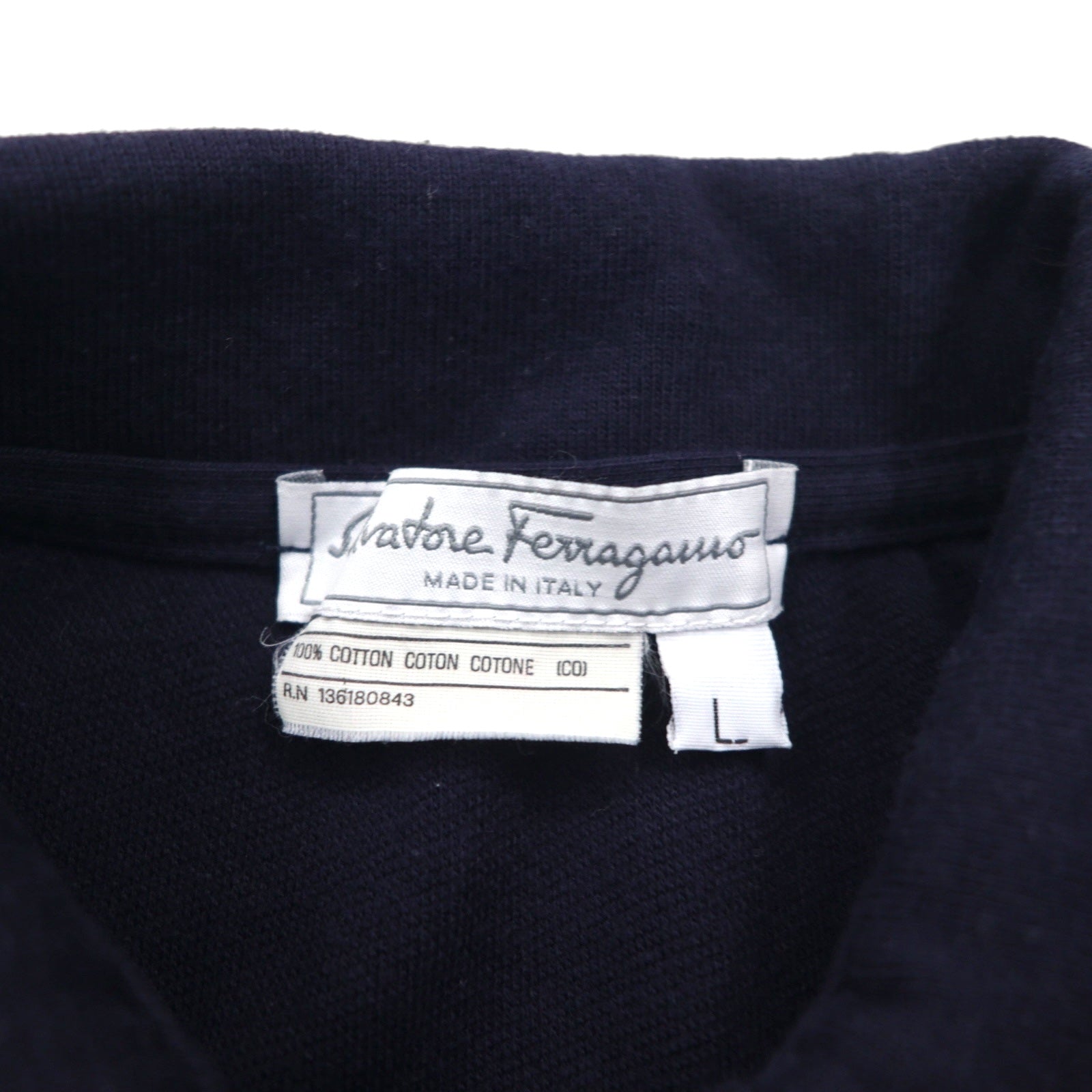 Salvatore Ferragamo Polo a maniche corte in cotone taglio ampio, taglia L, blu navy, con ricamo logo a punto singolo, Prodotto in Italia