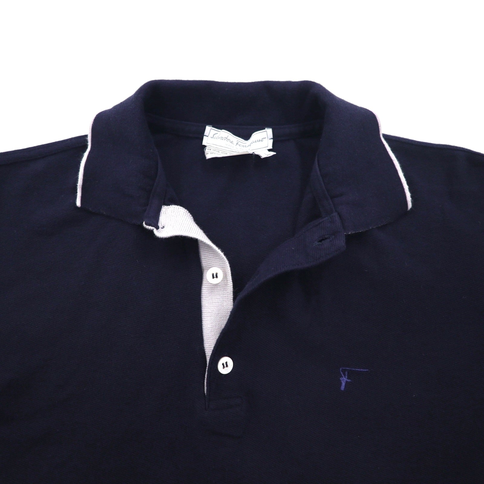 Salvatore Ferragamo Polo a maniche corte in cotone taglio ampio, taglia L, blu navy, con ricamo logo a punto singolo, Prodotto in Italia