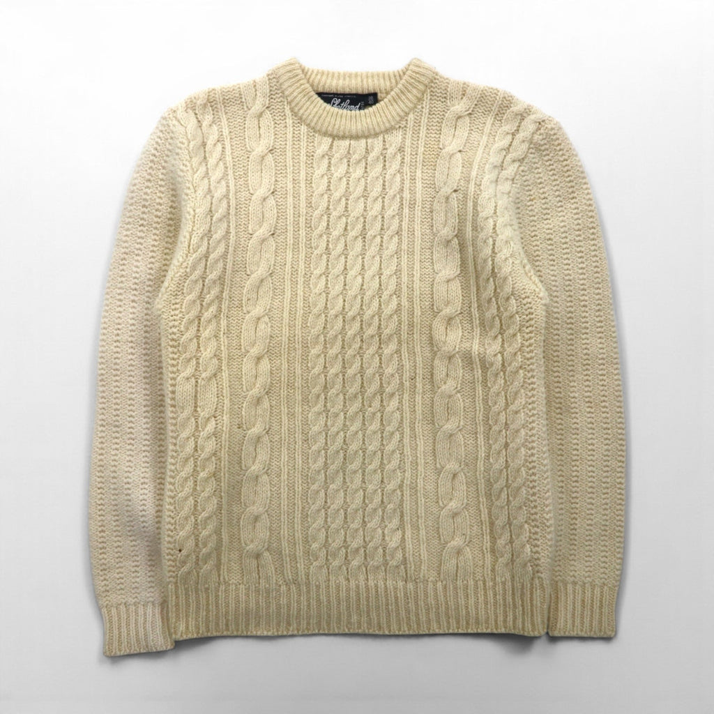 80s Vintage Shetland Wool Fisherman Sweater フィッシャーマン アランニット セーター L 生成り 羊毛