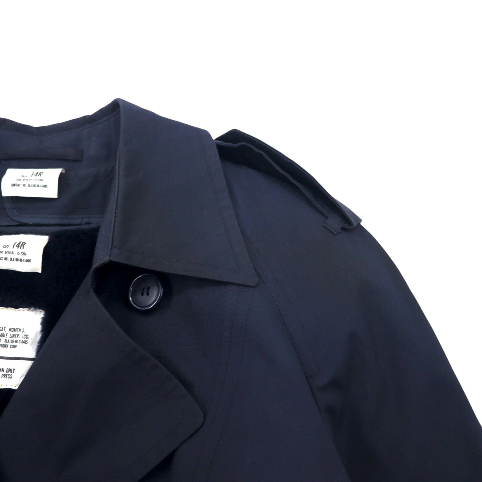 Anni '90, US NAVY, Esercito americano, cappotto per tutte le stagioni, trench coat, 14R, blu navy, poliestere cotone, fodera rimovibile, con cintura, militare, 8410-01-175-2264 RAIN COAT WOMEN'S LONDONTOWN CORP
