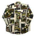 Camicia vintage anni '90, stile retrò, Royal Honey, in poliestere, taglia M, beige, fantasia all-over, arte