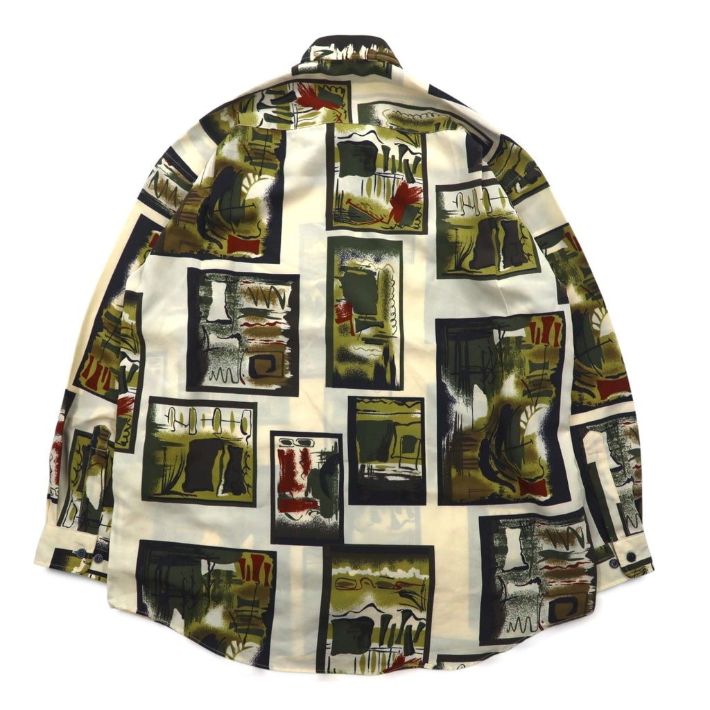 Camicia vintage anni '90, stile retrò, Royal Honey, in poliestere, taglia M, beige, fantasia all-over, arte