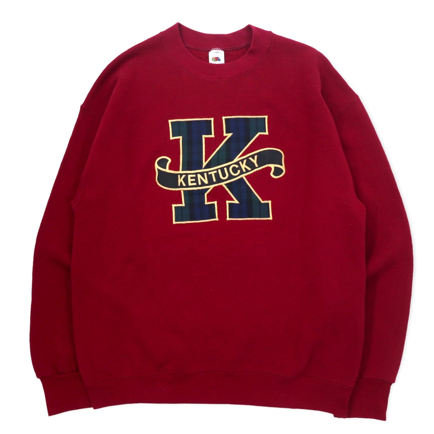FRUIT OF THE LOOM USA 90s felpa ricamata college L rosso cotone KENTUCKY
