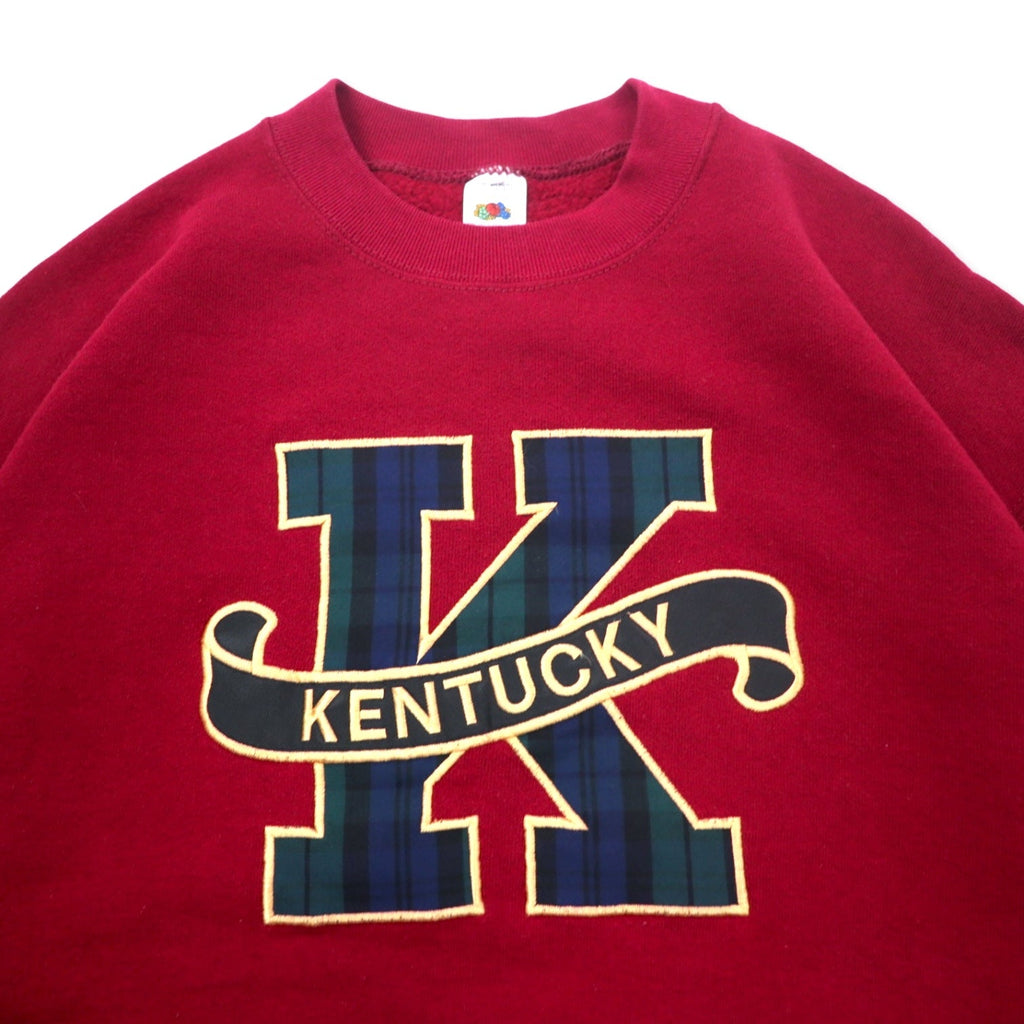 FRUIT OF THE LOOM USA 90s felpa ricamata college L rosso cotone KENTUCKY