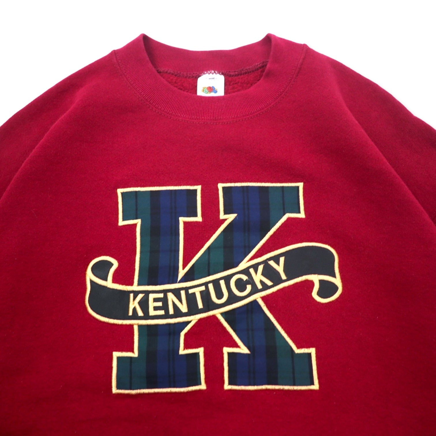 FRUIT OF THE LOOM USA 90s felpa ricamata college L rosso cotone KENTUCKY