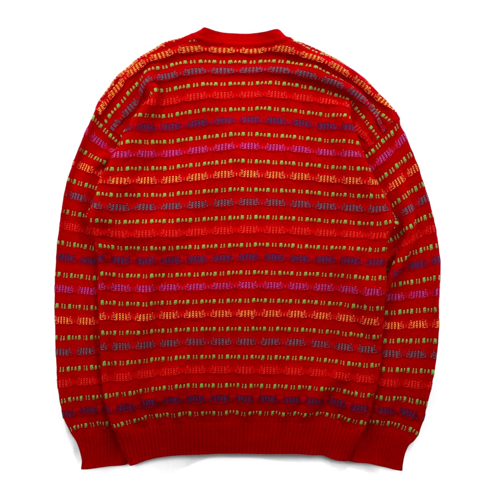 Fantasie di Settembre Made in Italy Anni '90 Scollo a V Maglione in maglia 3D L Rosso Fantasia a righe
