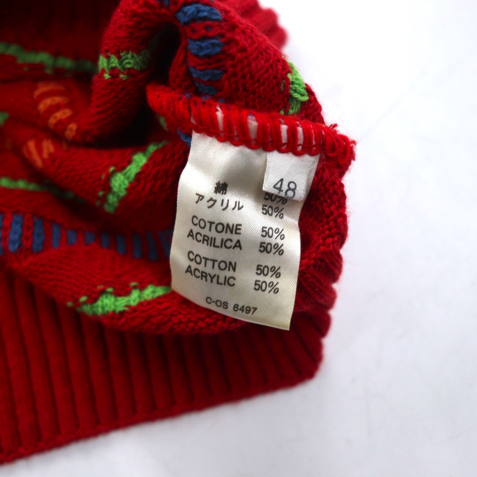 Fantasie di Settembre Made in Italy Anni '90 Scollo a V Maglione in maglia 3D L Rosso Fantasia a righe