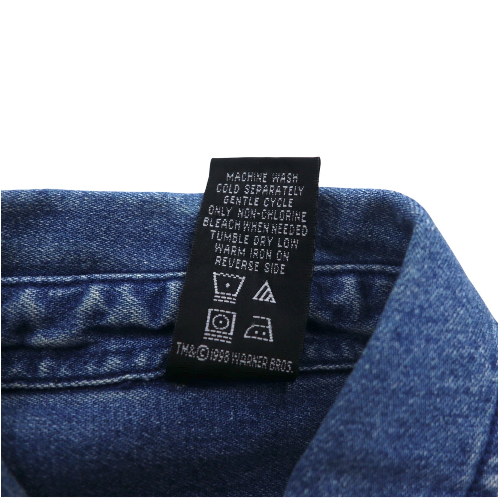 WARNER BROS. Anni '90 Camicia di Jeans Abbottonata Taglia Forte S Blu con Ricami di Personaggi LOONEY TUNES