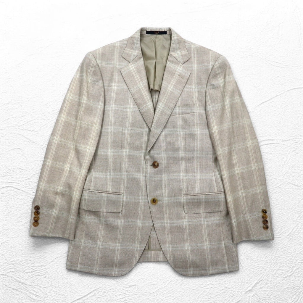 DAKS シルク混 2B テーラードジャケット スーツ M ベージュ チェック ウール 日本製