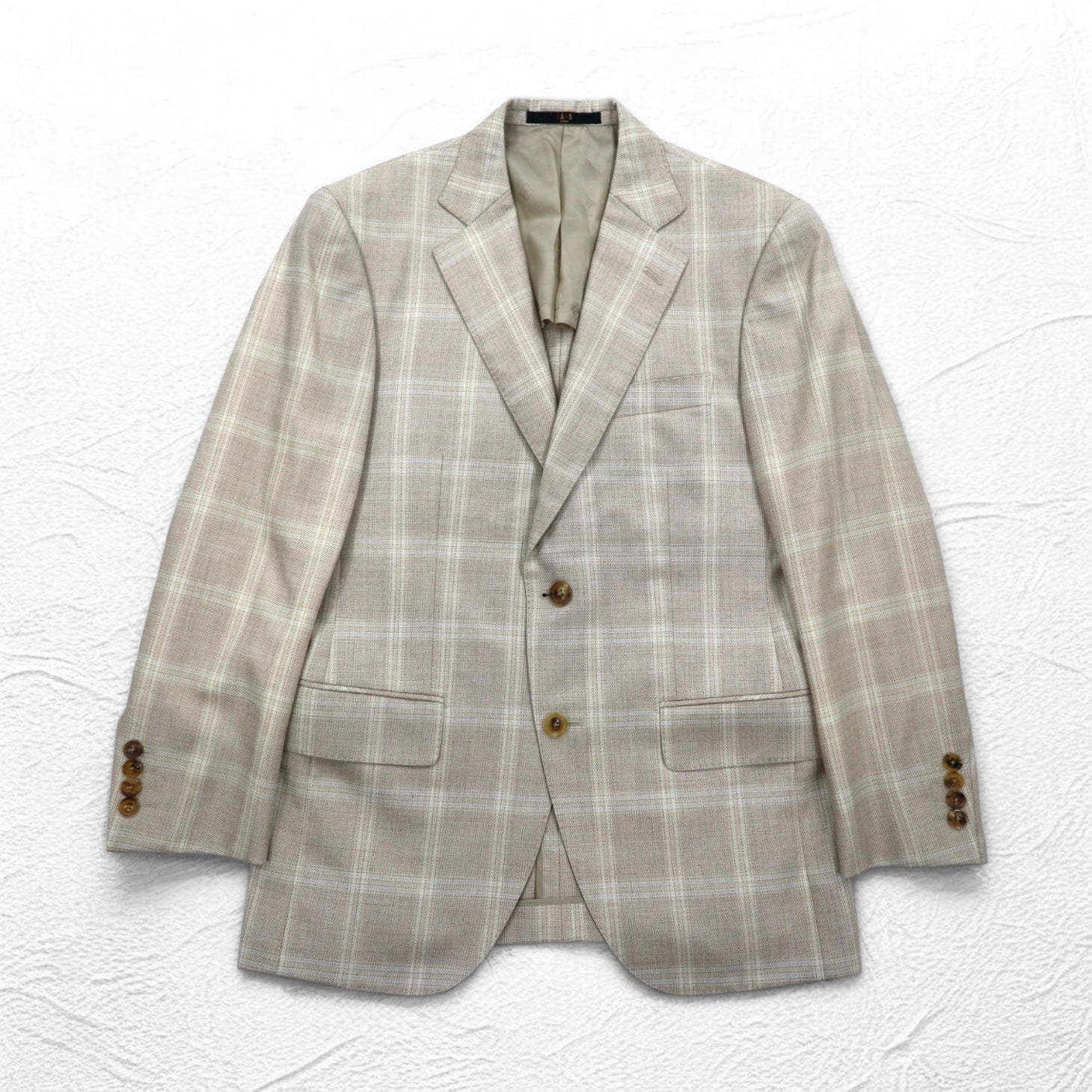 DAKS Giacca sportiva sartoriale monopetto a 2 bottoni in misto seta, lana a quadri, taglia M, beige, made in Japan