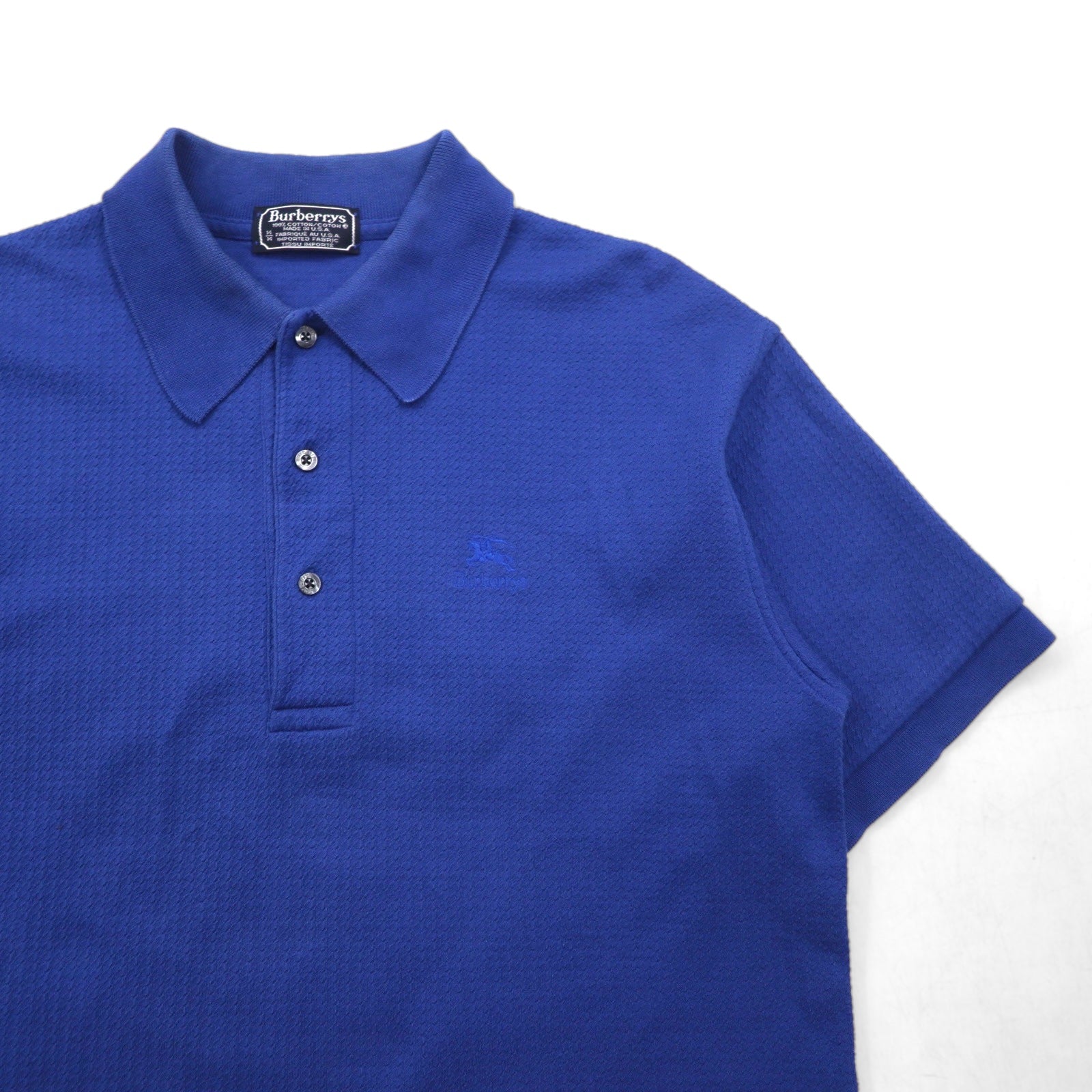 Burberrys USA Made Polo Jacquard M Blue Cotton Logo Ricamato