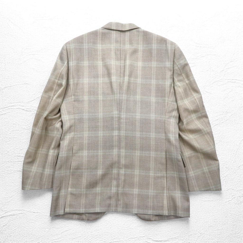 DAKS シルク混 2B テーラードジャケット スーツ M ベージュ チェック ウール 日本製