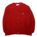 IZOD LACOSTE anni '70 cardigan in maglia acrilica con etichetta a bobina, taglia L, colore rosso, logo ricamato