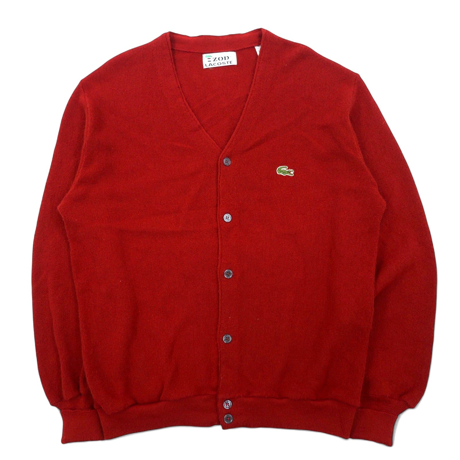 IZOD LACOSTE anni '70 cardigan in maglia acrilica con etichetta a bobina, taglia L, colore rosso, logo ricamato