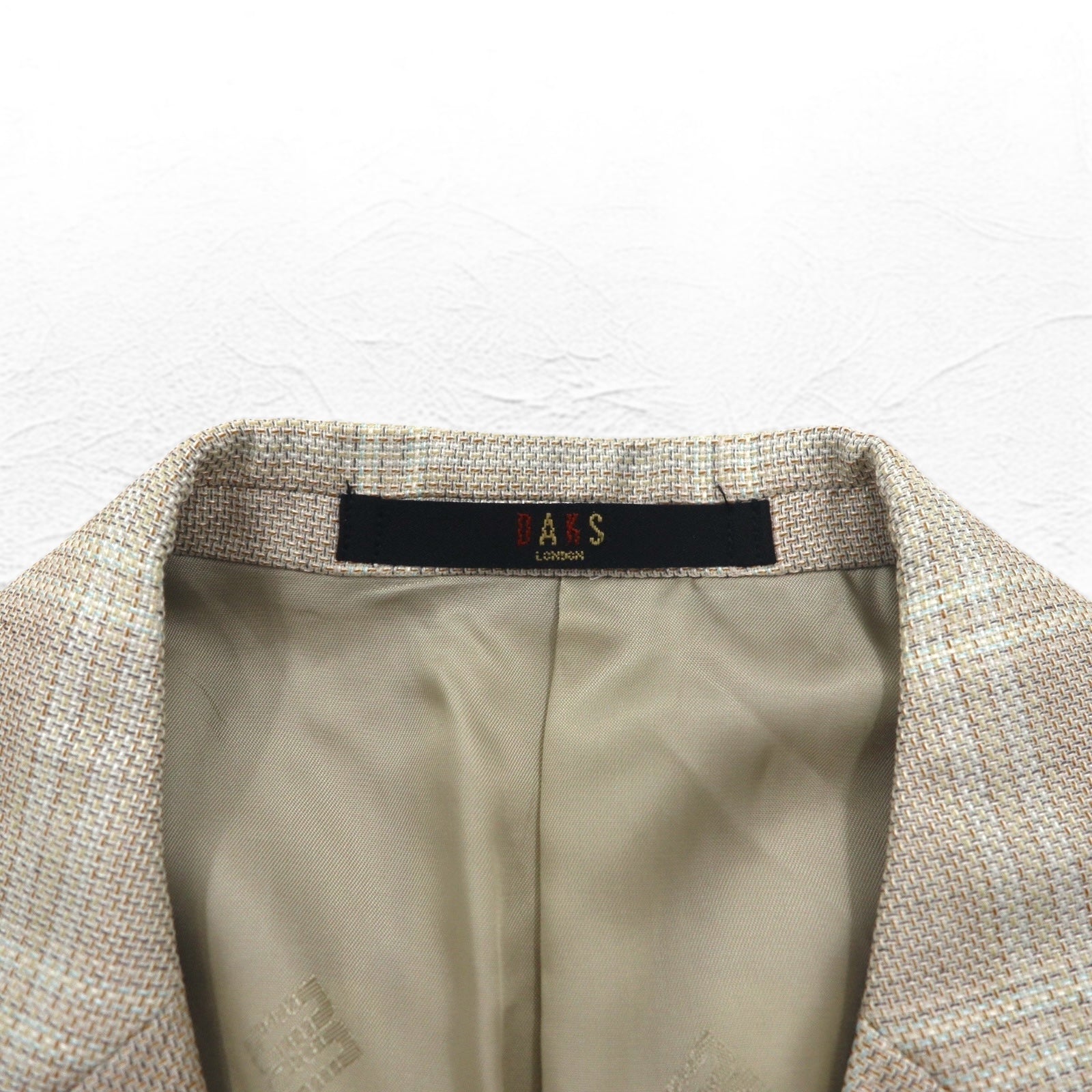 DAKS Giacca sportiva sartoriale monopetto a 2 bottoni in misto seta, lana a quadri, taglia M, beige, made in Japan
