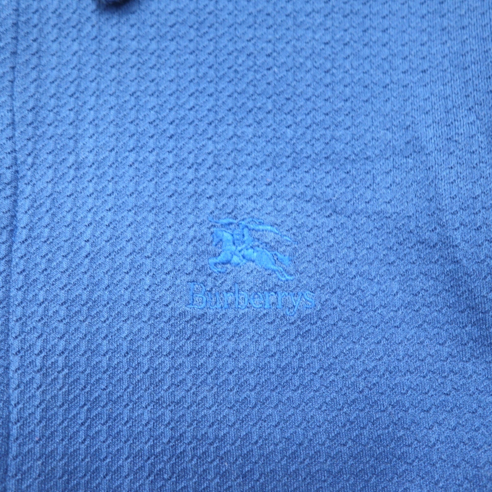 Burberrys USA Made Polo Jacquard M Blue Cotton Logo Ricamato
