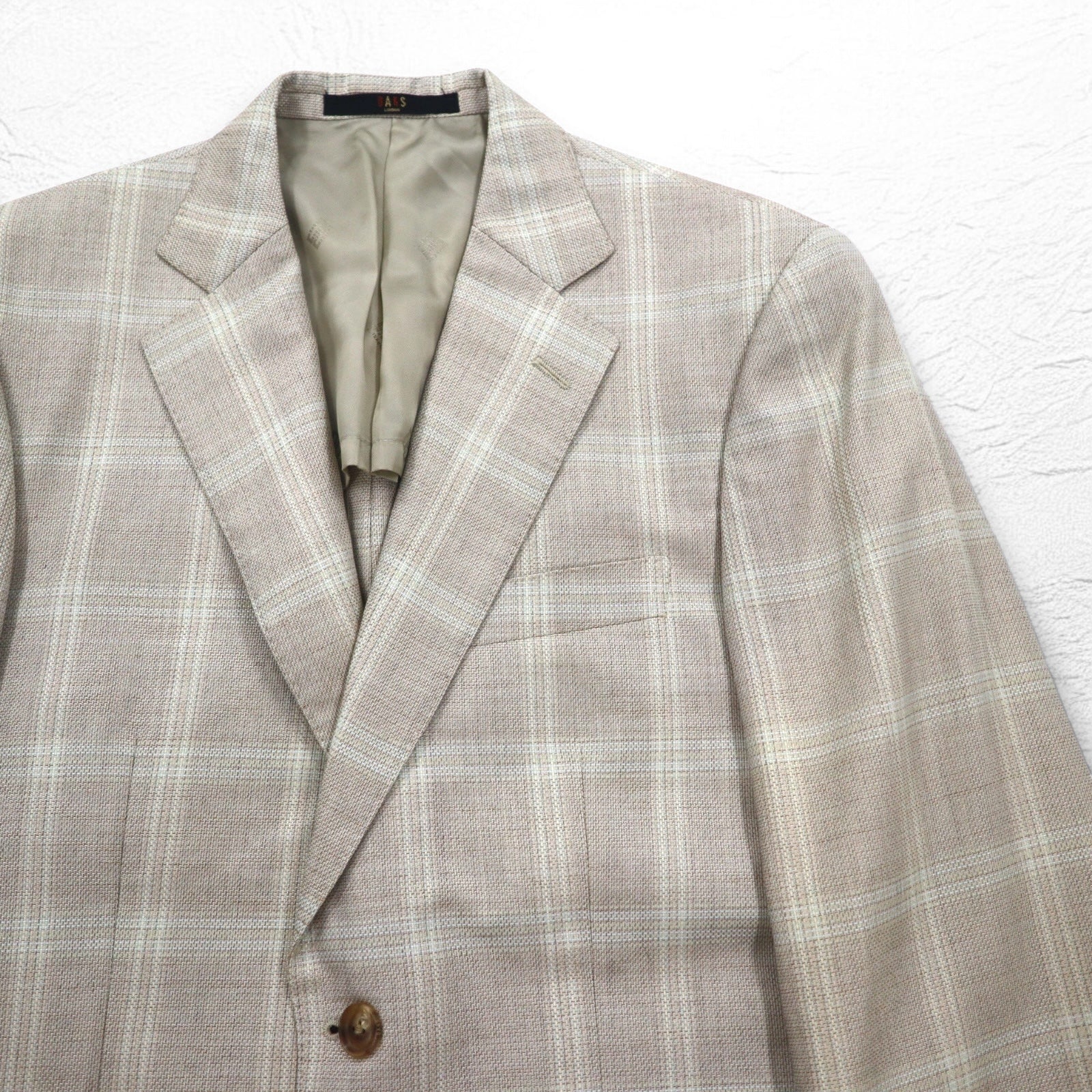 DAKS Giacca sportiva sartoriale monopetto a 2 bottoni in misto seta, lana a quadri, taglia M, beige, made in Japan