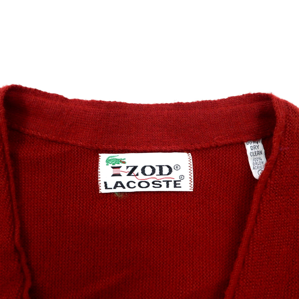 IZOD LACOSTE anni '70 cardigan in maglia acrilica con etichetta a bobina, taglia L, colore rosso, logo ricamato