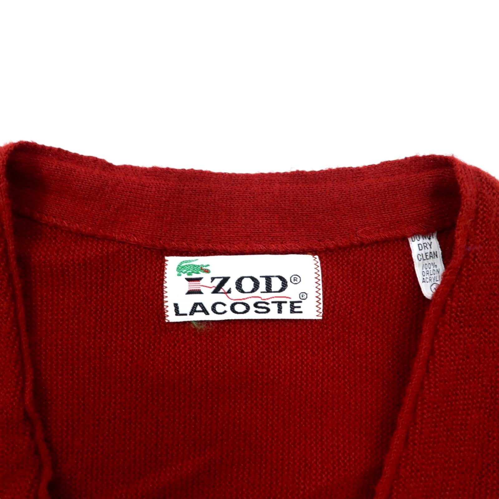 IZOD LACOSTE anni '70 cardigan in maglia acrilica con etichetta a bobina, taglia L, colore rosso, logo ricamato