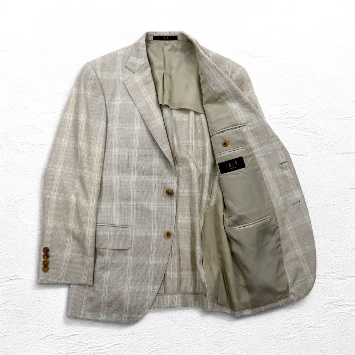 DAKS Giacca sportiva sartoriale monopetto a 2 bottoni in misto seta, lana a quadri, taglia M, beige, made in Japan