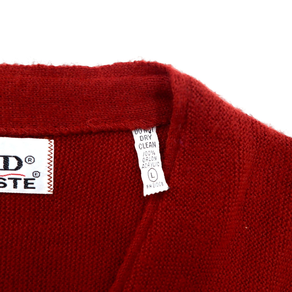 IZOD LACOSTE anni '70 cardigan in maglia acrilica con etichetta a bobina, taglia L, colore rosso, logo ricamato