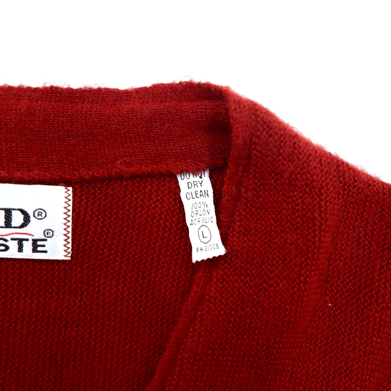 IZOD LACOSTE anni '70 cardigan in maglia acrilica con etichetta a bobina, taglia L, colore rosso, logo ricamato