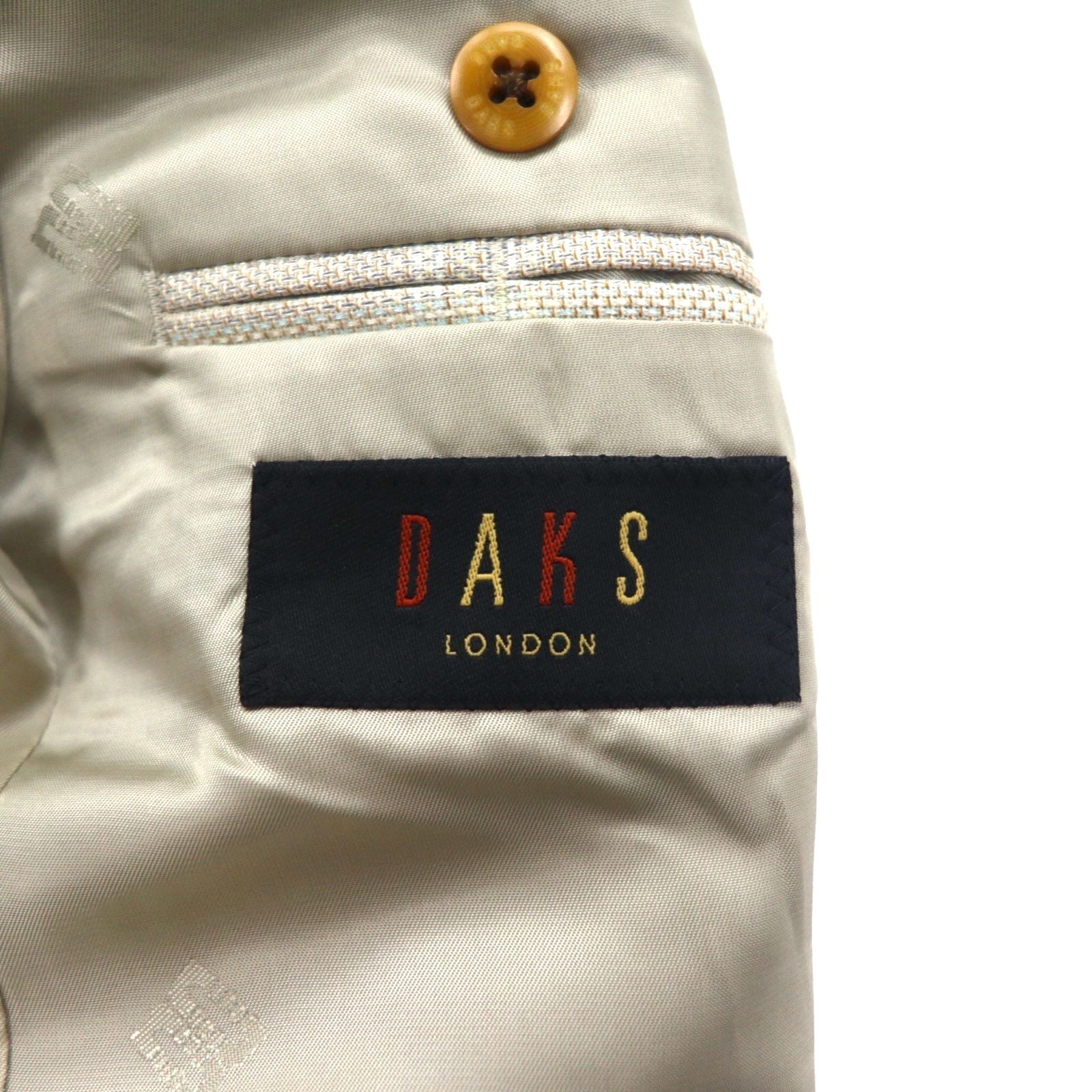 DAKS Giacca sportiva sartoriale monopetto a 2 bottoni in misto seta, lana a quadri, taglia M, beige, made in Japan