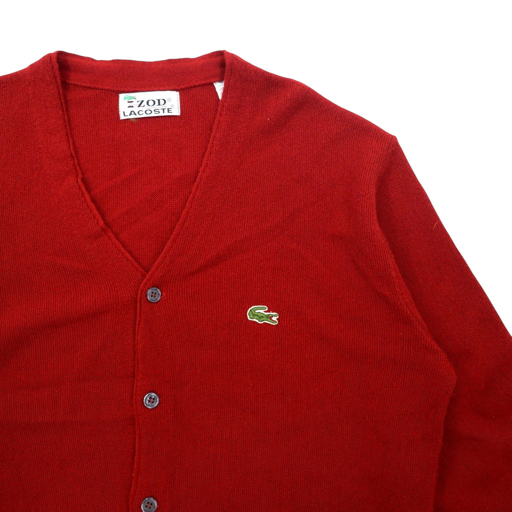 IZOD LACOSTE anni '70 cardigan in maglia acrilica con etichetta a bobina, taglia L, colore rosso, logo ricamato