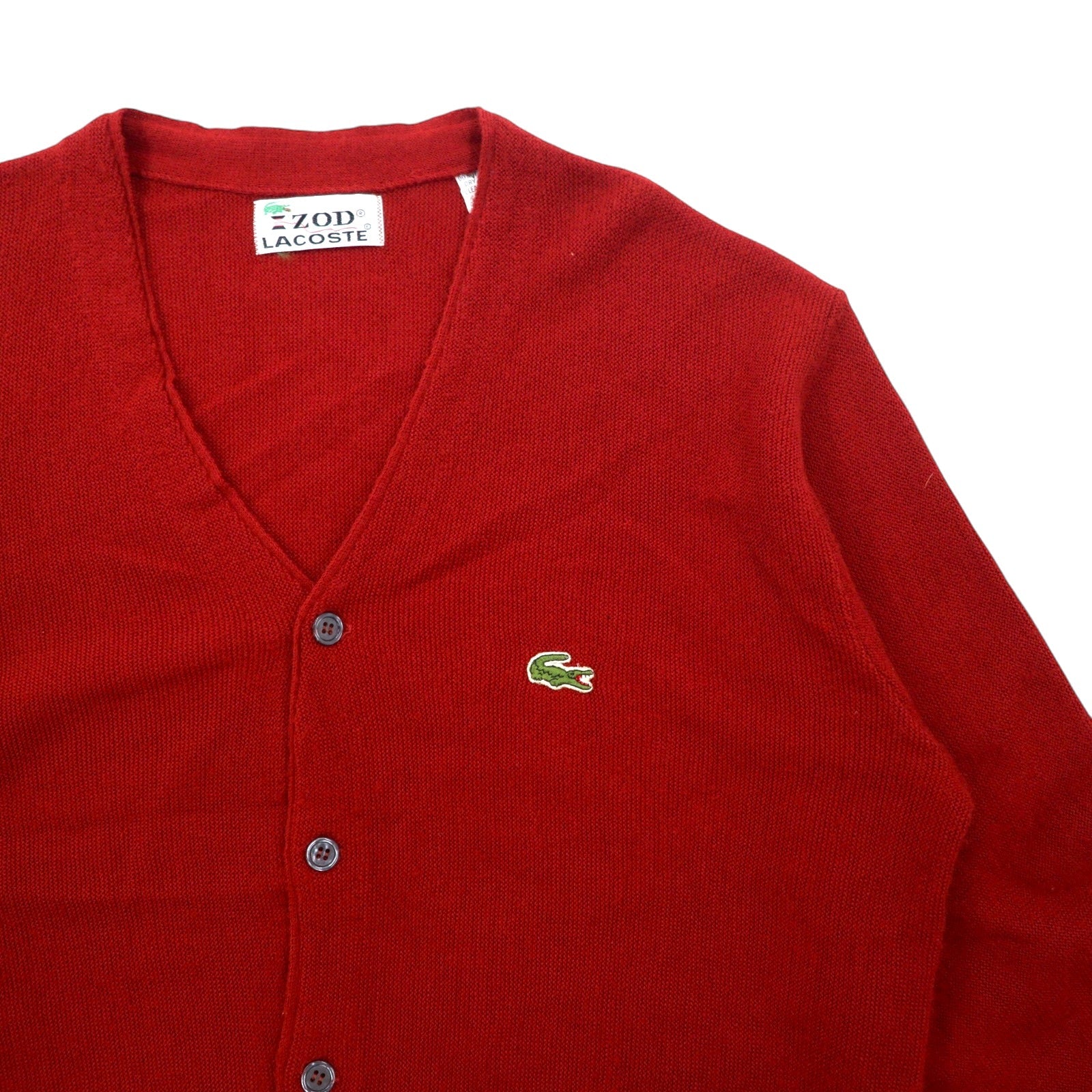 IZOD LACOSTE anni '70 cardigan in maglia acrilica con etichetta a bobina, taglia L, colore rosso, logo ricamato