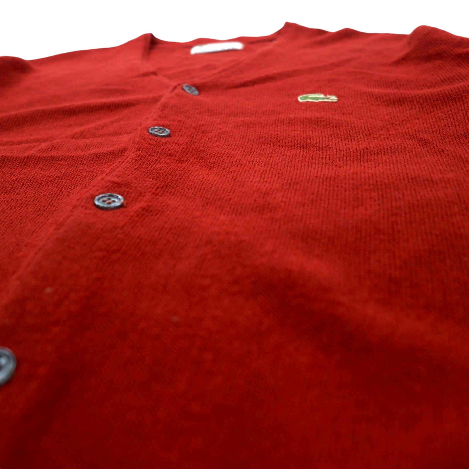 IZOD LACOSTE anni '70 cardigan in maglia acrilica con etichetta a bobina, taglia L, colore rosso, logo ricamato