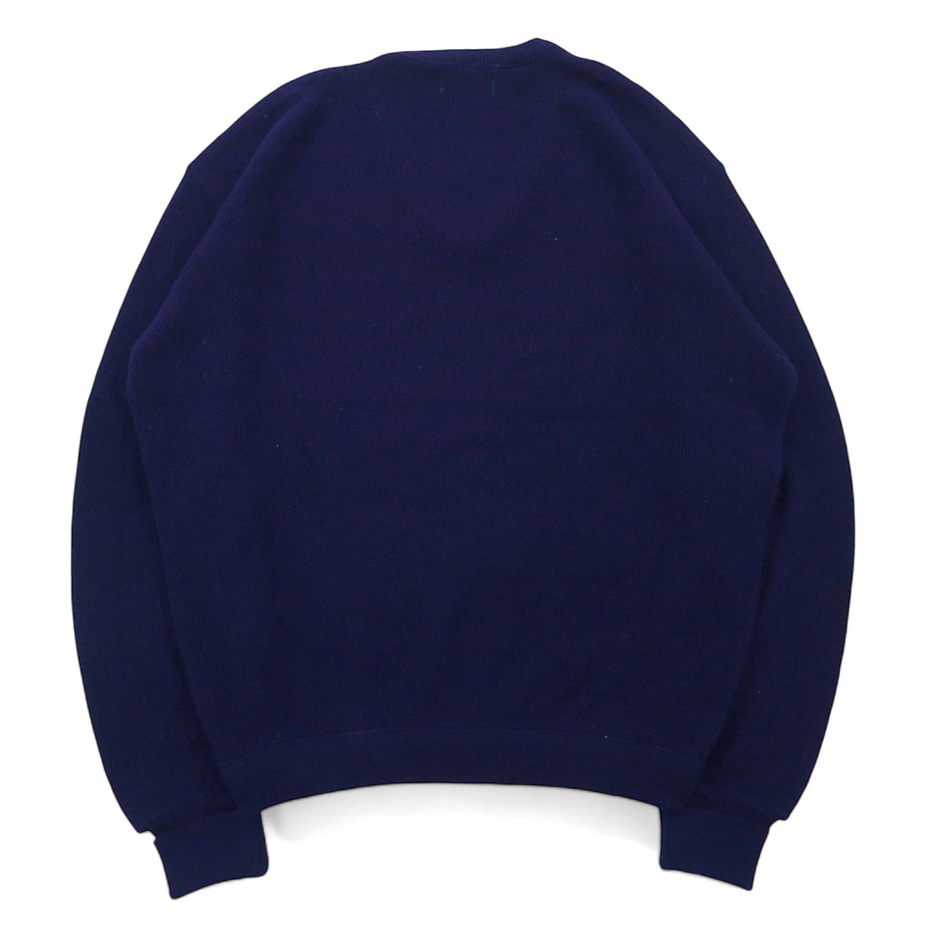 IZOD LACOSTE anni '70 maglione in maglia acrilica con etichetta "thread reel" scollo a V blu navy taglia L logo ricamato