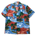 ALOHA REPUBLIC アロハシャツ 開襟 M ブルー コットン ビーチ 総柄 ハワイ(USA)製