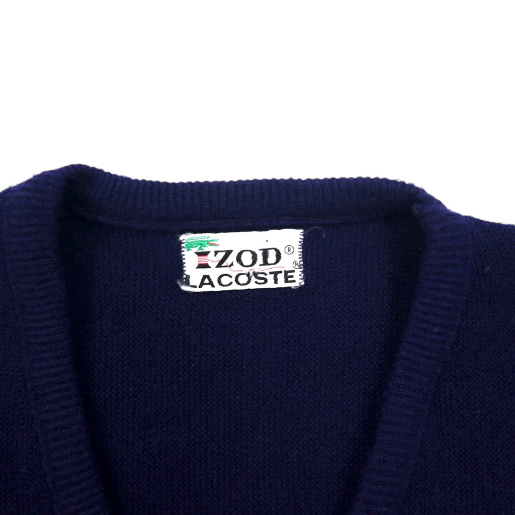IZOD LACOSTE anni '70 maglione in maglia acrilica con etichetta "thread reel" scollo a V blu navy taglia L logo ricamato