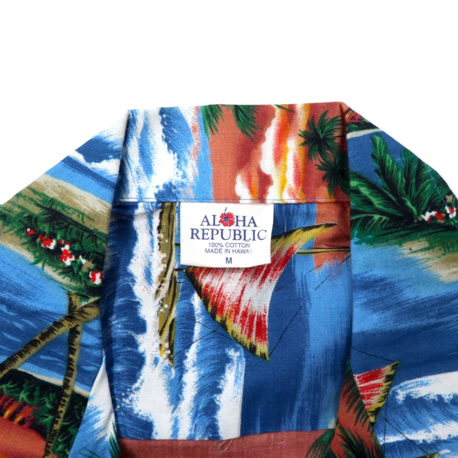 ALOHA REPUBLIC Camicia hawaiana collo aperto M blu cotone fantasia hawaiana (USA)