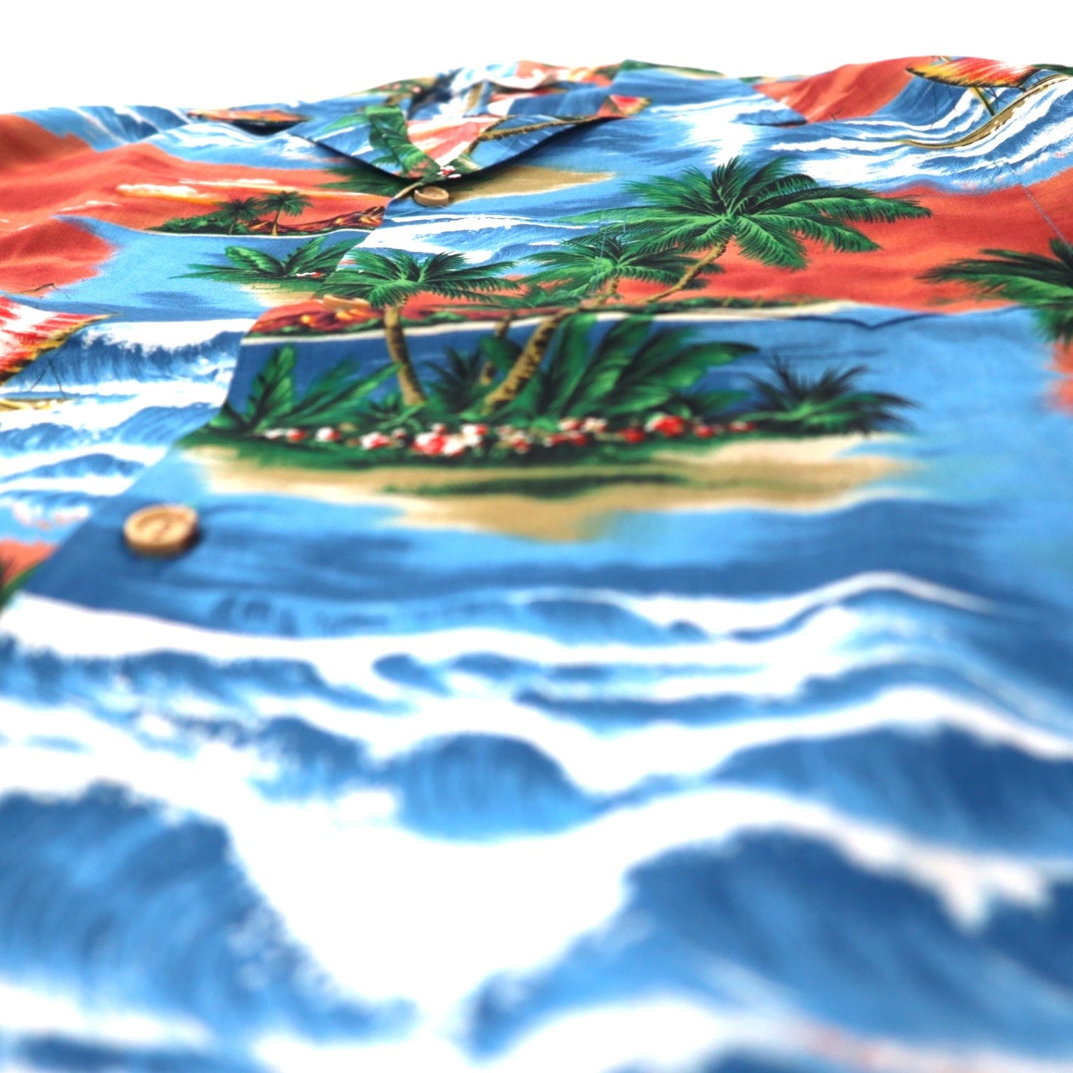 ALOHA REPUBLIC Camicia hawaiana collo aperto M blu cotone fantasia hawaiana (USA)