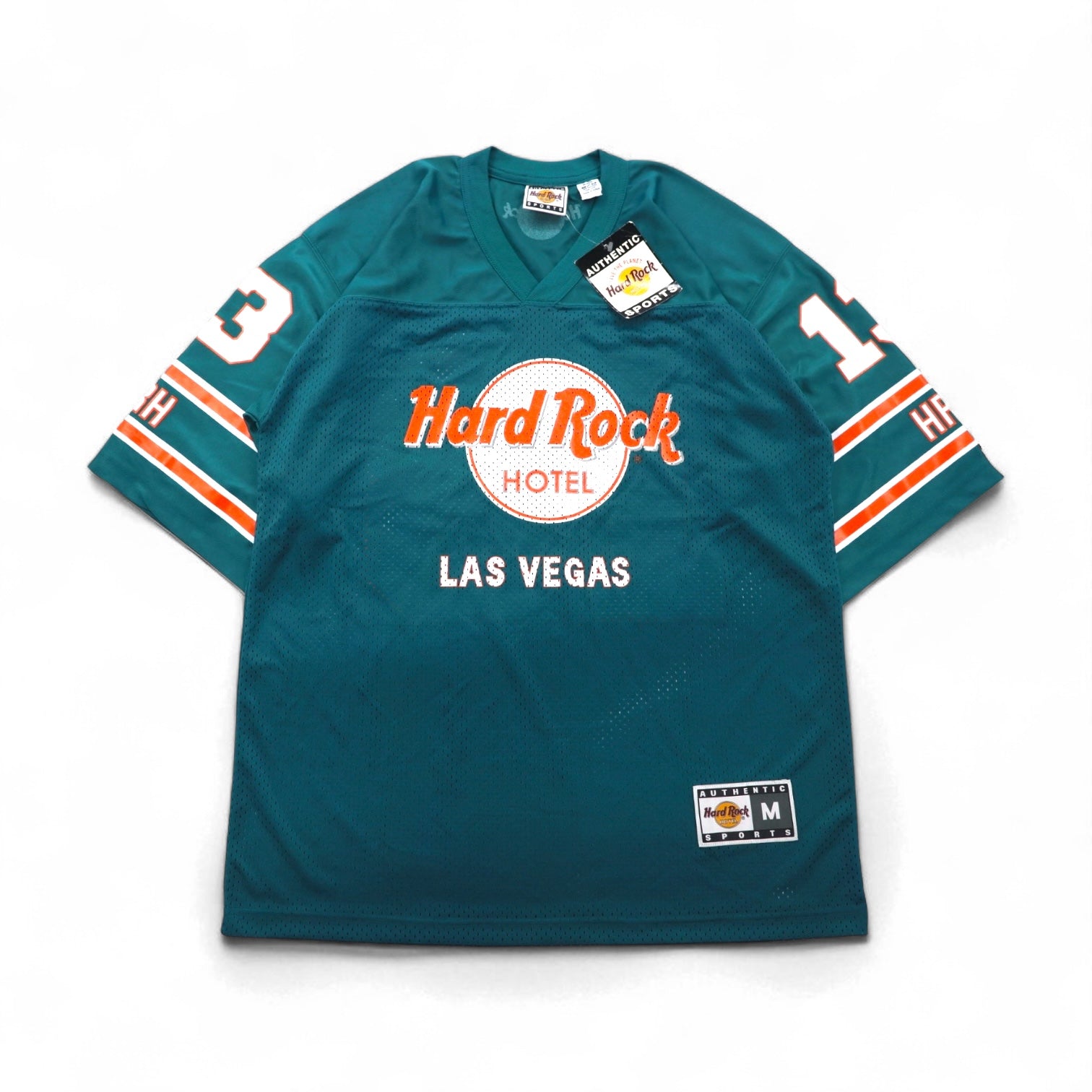 Hard Rock HOTEL Anni '90 Maglia da gioco L Verde Nylon Stampa logo Numeri Deadstock Nuovo