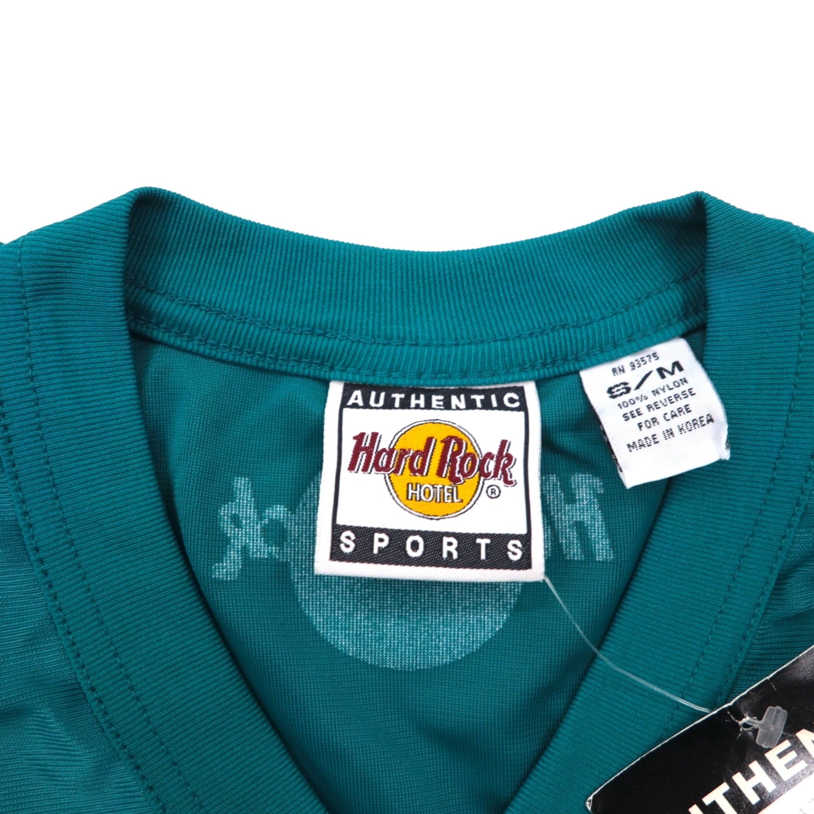 Hard Rock HOTEL Anni '90 Maglia da gioco L Verde Nylon Stampa logo Numeri Deadstock Nuovo