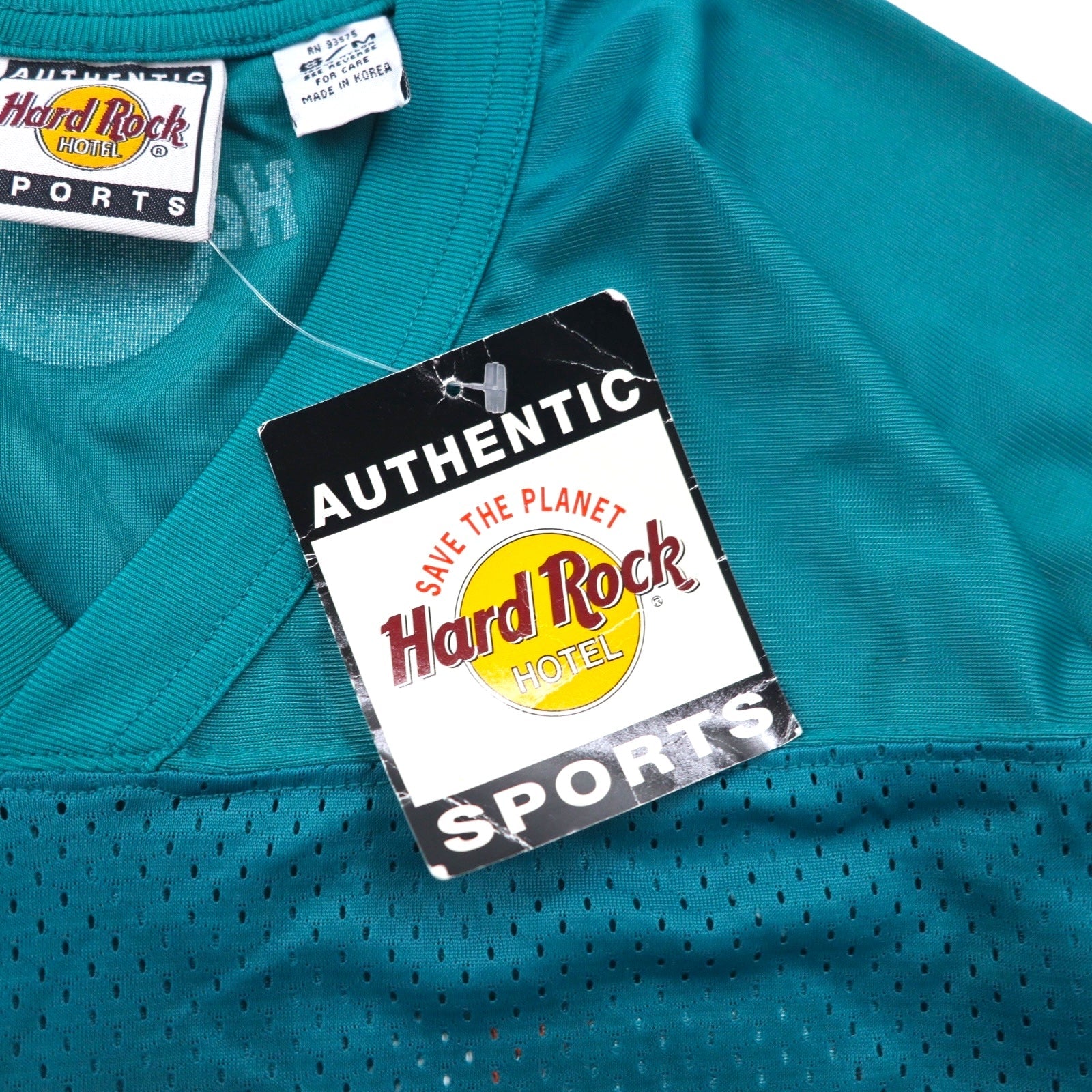 Hard Rock HOTEL Anni '90 Maglia da gioco L Verde Nylon Stampa logo Numeri Deadstock Nuovo
