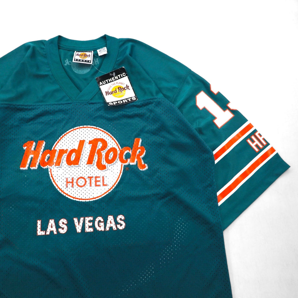 Hard Rock HOTEL Anni '90 Maglia da gioco L Verde Nylon Stampa logo Numeri Deadstock Nuovo