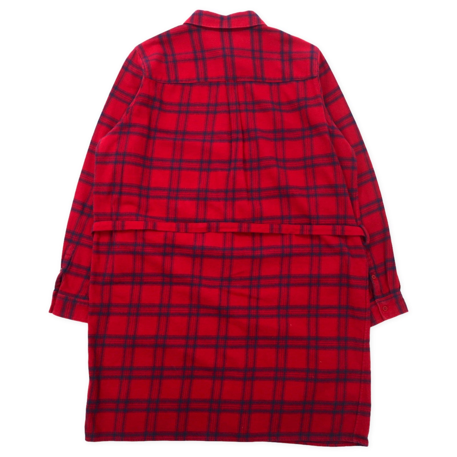 LACOSTE シャツワンピース ガウン 長袖チェックシャツドレス 40 レッド チェック コットン EF804E