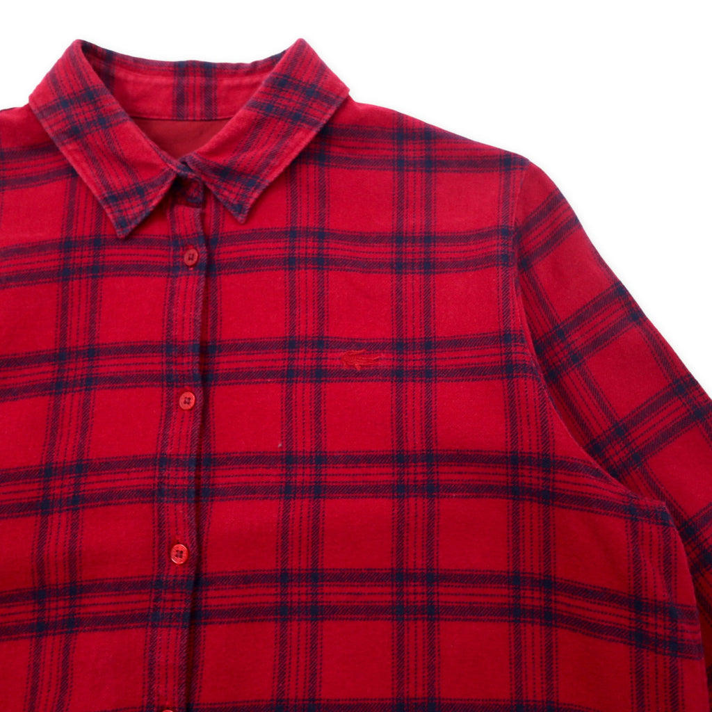 LACOSTE シャツワンピース ガウン 長袖チェックシャツドレス 40 レッド チェック コットン EF804E