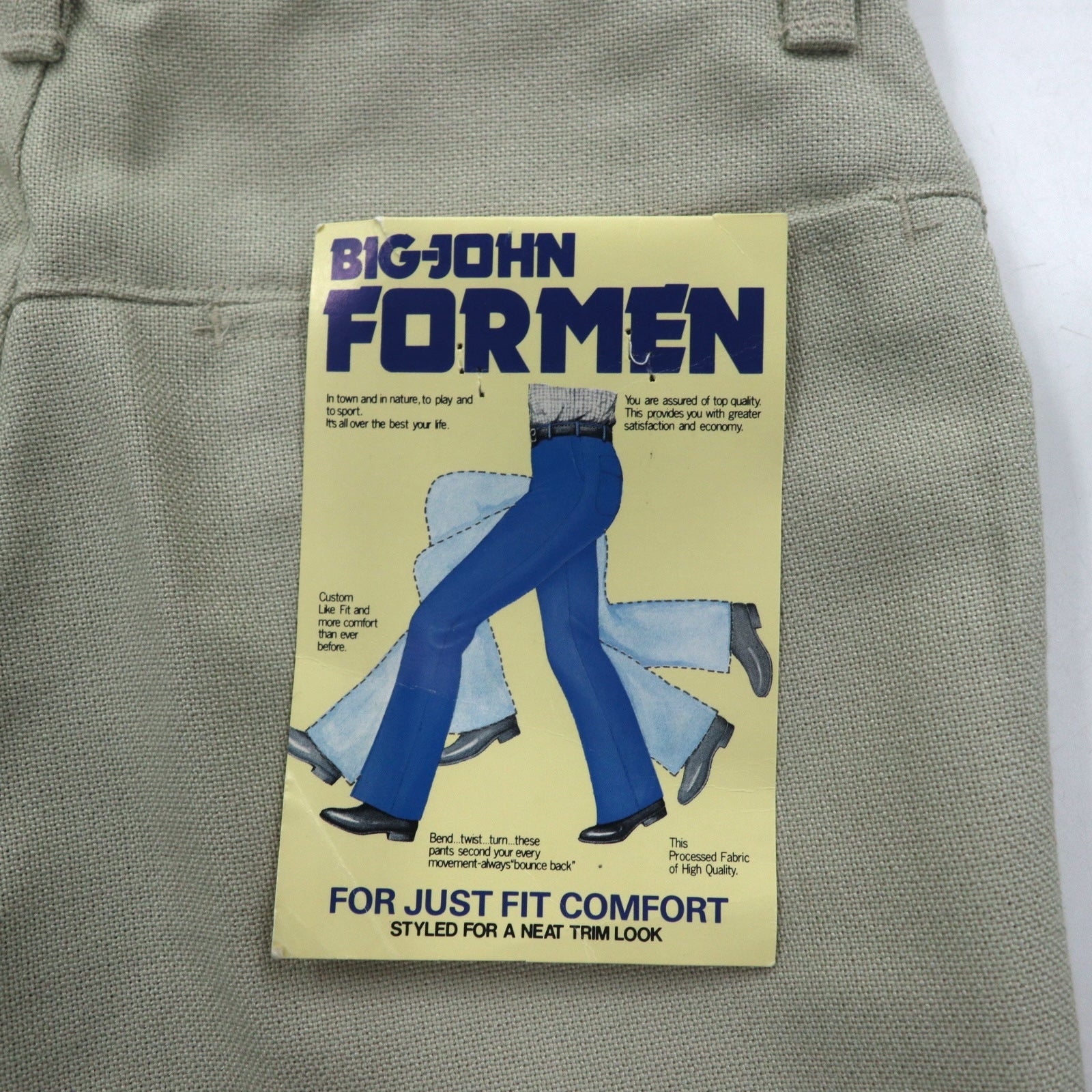 BIG JOHN Anni '70, pantaloni a zampa d'elefante con piega centrale, taglia S, beige, deadstock, nuovo con etichette.
