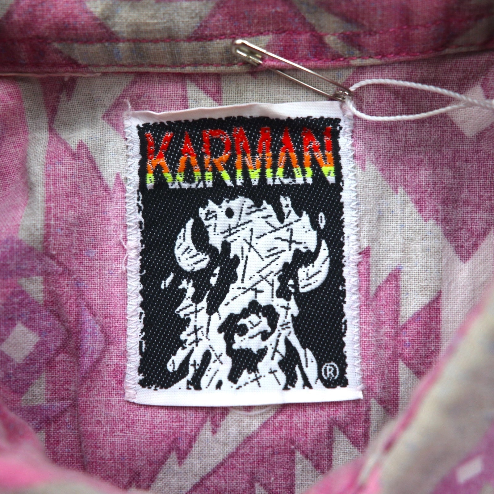 Camicia Western vintage anni '90 Native KARMAN motivo nativo XL cotone fantasia all-over