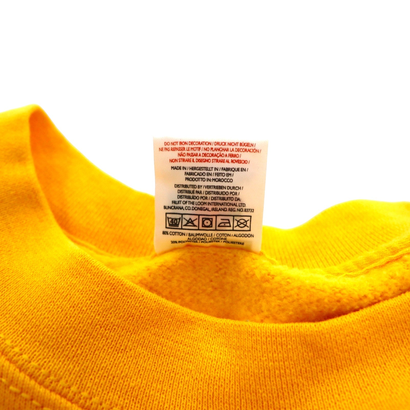 FRUIT OF THE LOOM Maglietta girocollo Made in Morocco Linea europea XXL Giallo Cotone Interno felpato WEISS Electricite Stampa posteriore