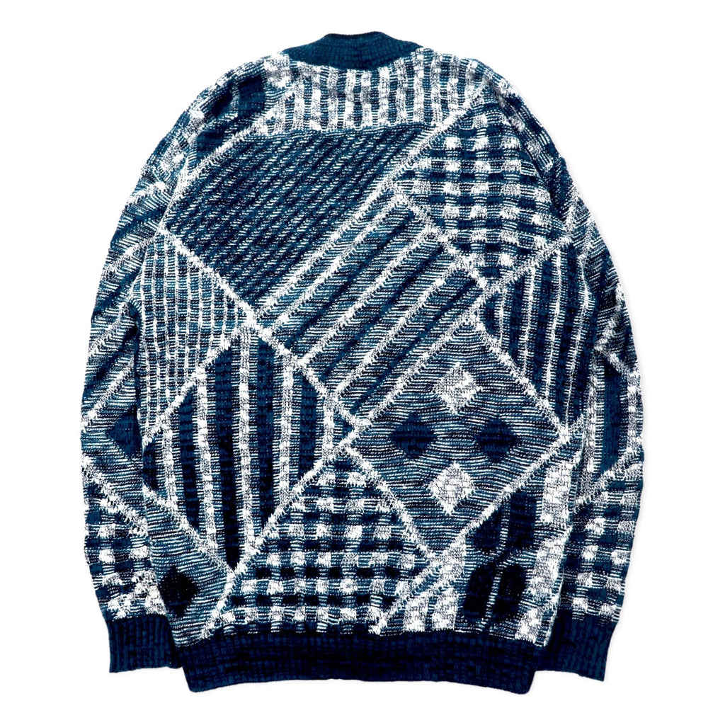 AMERICAN CRUSADER anni '90 Cardigan in maglia jacquard, XL, blu navy, fantasia all-over, acrilico