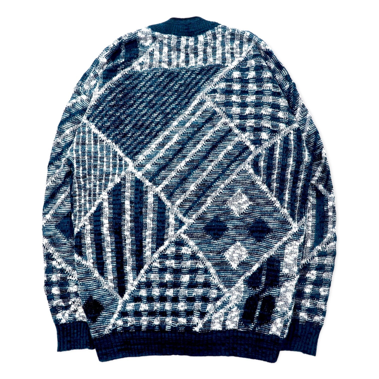 AMERICAN CRUSADER anni '90 Cardigan in maglia jacquard, XL, blu navy, fantasia all-over, acrilico