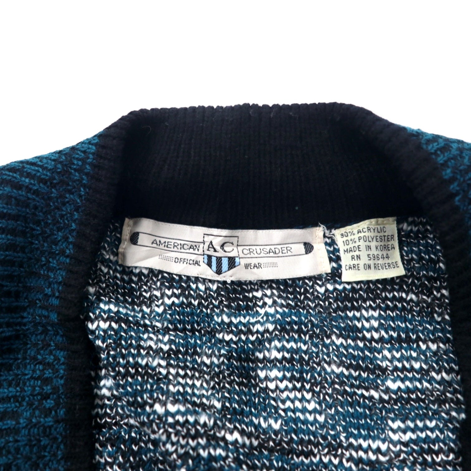 AMERICAN CRUSADER anni '90 Cardigan in maglia jacquard, XL, blu navy, fantasia all-over, acrilico