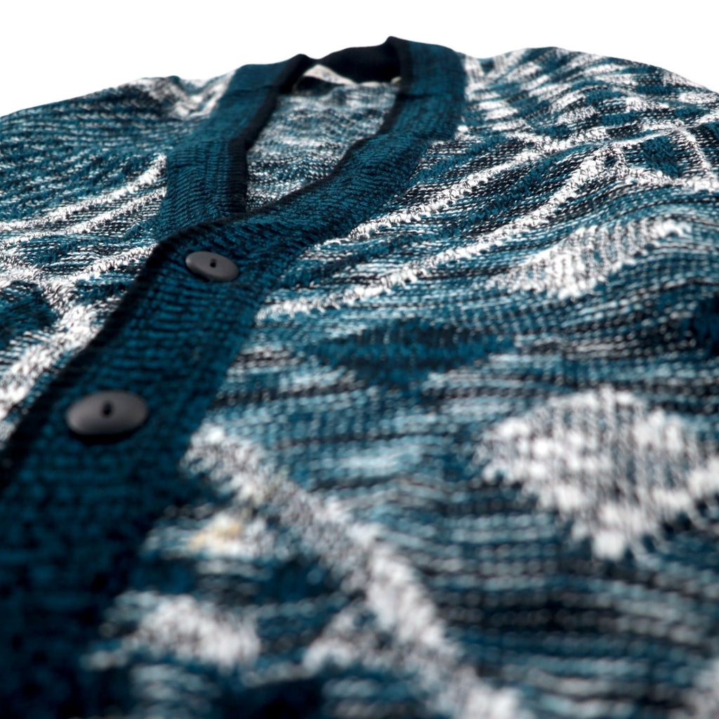 AMERICAN CRUSADER anni '90 Cardigan in maglia jacquard, XL, blu navy, fantasia all-over, acrilico